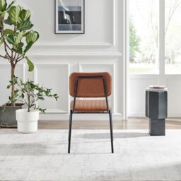 FurnitureboxUK Set of 2 Delta Faux Tan Leather Industrial Dining Chairs - thumbnail 8