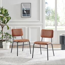 FurnitureboxUK Set of 2 Delta Faux Tan Leather Industrial Dining Chairs
