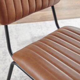FurnitureboxUK Set of 2 Delta Faux Tan Leather Industrial Dining Chairs - thumbnail 9