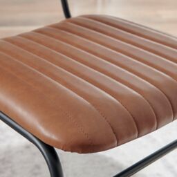 FurnitureboxUK Set of 2 Delta Faux Tan Leather Industrial Dining Chairs - thumbnail 6