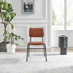 FurnitureboxUK Set of 2 Delta Faux Tan Leather Industrial Dining Chairs - thumbnail 3