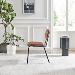 FurnitureboxUK Set of 2 Delta Faux Tan Leather Industrial Dining Chairs - thumbnail 7
