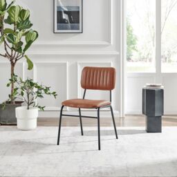 FurnitureboxUK Set of 2 Delta Faux Tan Leather Industrial Dining Chairs - thumbnail 4