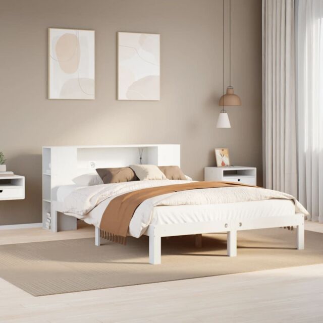Berkfield Home Bookcase Bed without Mattress White 140x200cm Solid Wood Pine - Size: 140x200 cm - image 1
