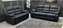 Furniture 786 Roma Leather Recliner 3 & 2 Seater Sofa Set in Black