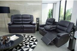 Furniture 786 Roma Leather Recliner 3 & 2 Seater Sofa Set in Black - thumbnail 4