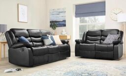 Furniture 786 Roma Leather Recliner 3 & 2 Seater Sofa Set in Black - thumbnail 3