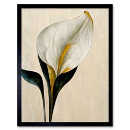 "Artery8 Wall Art Print Cala Lily Lilies Flower Abstract Minimalist Painting Cream Emerald Green Mustard Art Framed in Black - Size: W12"" x H16""" - thumbnail 1