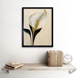 "Artery8 Wall Art Print Cala Lily Lilies Flower Abstract Minimalist Painting Cream Emerald Green Mustard Art Framed in Black - Size: W12"" x H16""" - thumbnail 2