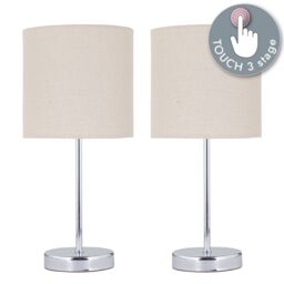 First Choice Lighting Set of 2 Chrome Touch Operated Table Lamps with Natural Linen Shades in Silver - thumbnail 2