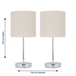 First Choice Lighting Set of 2 Chrome Touch Operated Table Lamps with Natural Linen Shades in Silver - thumbnail 9