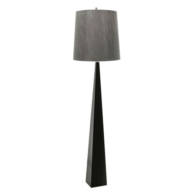 Loops Floor Lamp Tapered Column Dark Grey Faux Silk Shade Black LED E27 100W Bulb