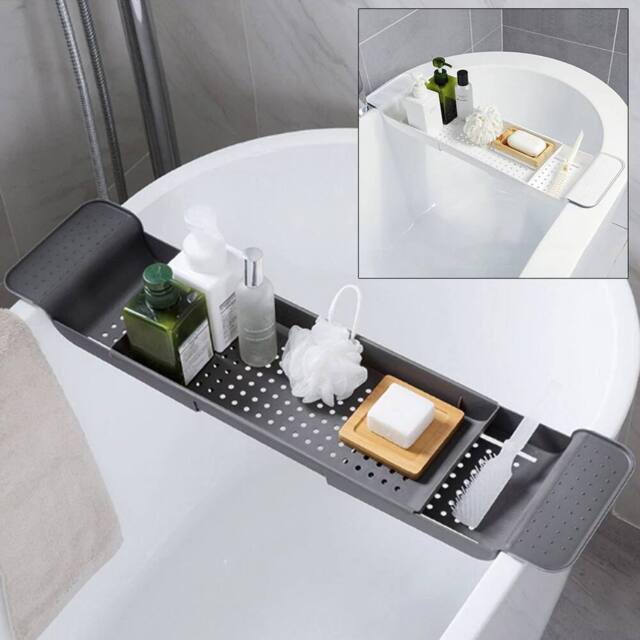 EONLION Grey Extendable Bath Rack Tub Bathroom Shelf - image 1