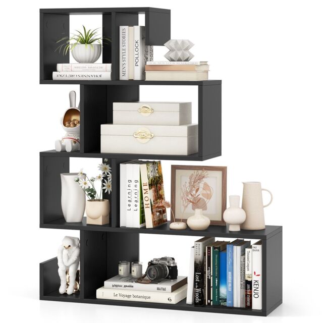 Costway 5-Tier S-Shaped Bookshelf Z-Shelf Bookcase Home Modern Display Shelf in Black