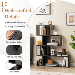 Costway 5-Tier S-Shaped Bookshelf Z-Shelf Bookcase Home Modern Display Shelf in Black - thumbnail 7
