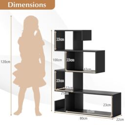 Costway 5-Tier S-Shaped Bookshelf Z-Shelf Bookcase Home Modern Display Shelf in Black - thumbnail 2