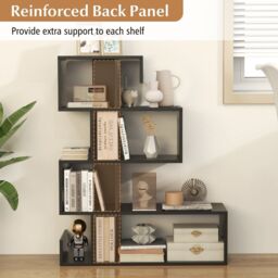 Costway 5-Tier S-Shaped Bookshelf Z-Shelf Bookcase Home Modern Display Shelf in Black - thumbnail 5