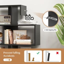 Costway 5-Tier S-Shaped Bookshelf Z-Shelf Bookcase Home Modern Display Shelf in Black - thumbnail 6