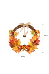 Living and Home 40cm Pre-Lit Halloween Wreath with Face, Maple Leaves & Bell Seasonal Decorations for Front Door in Orange - thumbnail 7