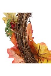 Living and Home 40cm Pre-Lit Halloween Wreath with Face, Maple Leaves & Bell Seasonal Decorations for Front Door in Orange - thumbnail 6