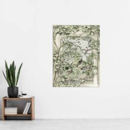 "Artery8 Aviary with Fourteen Birds Schouman Wall Art Poster Print in Green - Size: W24"" x H32""" - thumbnail 4