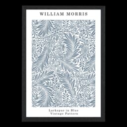 ARTZE William Morris Larkspur in Blue Art Print / Black Frame / SIZE: A4 in Mid Blue - thumbnail 2