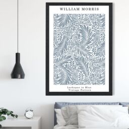 ARTZE William Morris Larkspur in Blue Art Print / Black Frame / SIZE: A4 in Mid Blue - thumbnail 1