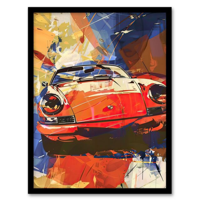 "Artery8 Red Sports Car Design Racing Racecar Painting Framed Art Print - Size: W12"" x H16""" - image 1