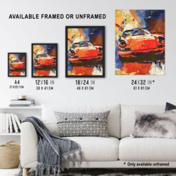 "Artery8 Red Sports Car Design Racing Racecar Painting Framed Art Print - Size: W12"" x H16""" - thumbnail 3