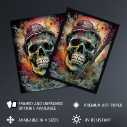 "Artery8 Wall Art Print Hillbilly Music Artwork Rockabilly Country Metal Skull With Electric Guitar Vibrant Painting Poster - Size: W24"" x H32""" - thumbnail 2