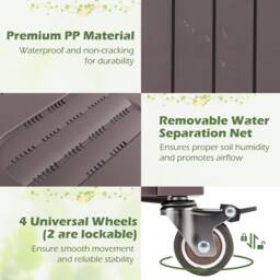 Gymax Mobile Raised Garden Bed Planter Boxes With Lattice Trellis & Wheels in Brown - thumbnail 4