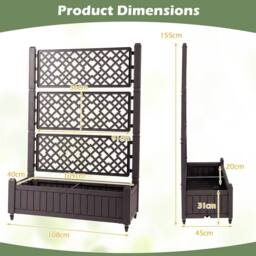 Gymax Mobile Raised Garden Bed Planter Boxes With Lattice Trellis & Wheels in Brown - thumbnail 2