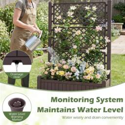 Gymax Mobile Raised Garden Bed Planter Boxes With Lattice Trellis & Wheels in Brown - thumbnail 5