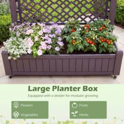 Gymax Mobile Raised Garden Bed Planter Boxes With Lattice Trellis & Wheels in Brown - thumbnail 7