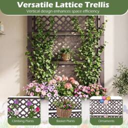 Gymax Mobile Raised Garden Bed Planter Boxes With Lattice Trellis & Wheels in Brown - thumbnail 8