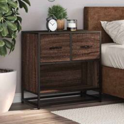 Berkfield Home Bedside Cabinet Brown Oak 60x31x60 cm Engineered Wood & Metal - Size: 60 x 31 x 60 cm - thumbnail 4