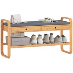 HOMCOM Shoe Bench with 2 Drawers Cushioned Seat 105 cm in Natural - thumbnail 2