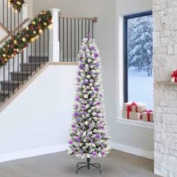 Berkfield Home Artificial Christmas Tree with 300 LEDs Green & white 240 cm - thumbnail 1
