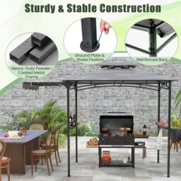 Gymax Grill Gazebo 318 x 153 cm Barbecue Canopy Tent Side Awning With Shelves in Light Grey - thumbnail 6