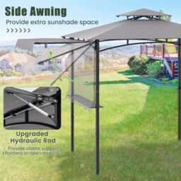 Gymax Grill Gazebo 318 x 153 cm Barbecue Canopy Tent Side Awning With Shelves in Light Grey - thumbnail 5