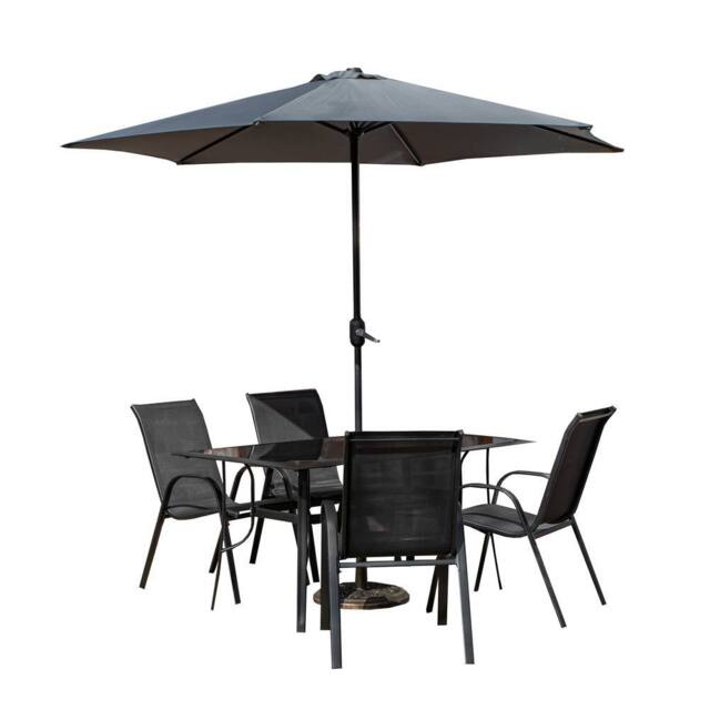 Samuel Alexander Outdoor 4 Person Glass Top Dining Table Chairs. Grey Havana & Base in Black - image 1