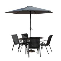 Samuel Alexander Outdoor 4 Person Glass Top Dining Table Chairs. Grey Havana & Base in Black - thumbnail 1