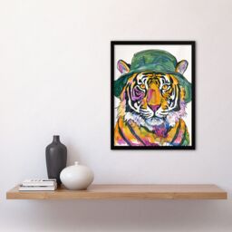 Artery8 Tiger With Bucket Hat Hip Hop Culture Fun Animal Framed Wall Art in Orange - Size: A4 - thumbnail 4