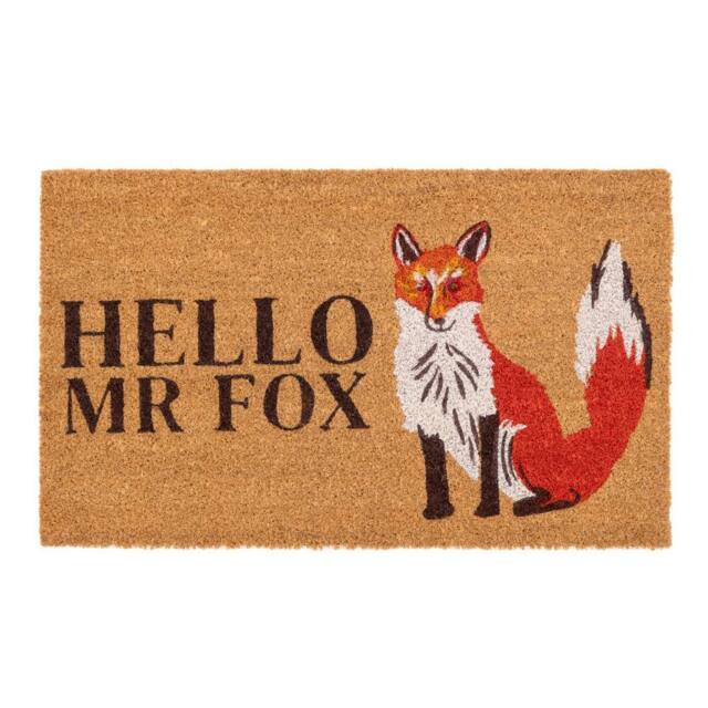 Kukoon Front Door Mat Natural Coir Dirt Catching Rug - Mr Fox in Beige - Size: 45 cm x 70 cm - image 1