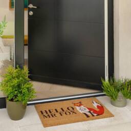Kukoon Front Door Mat Natural Coir Dirt Catching Rug - Mr Fox in Beige - Size: 45 cm x 70 cm - thumbnail 2