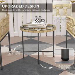 OUTSUNNY 3 Piece Rattan Bistro Set, Balcony Table & Chairs with Cushions in Beige - Size: 2 Seater - thumbnail 4