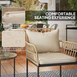 OUTSUNNY 3 Piece Rattan Bistro Set, Balcony Table & Chairs with Cushions in Beige - Size: 2 Seater - thumbnail 6