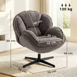 HOMCOM Accent Chair with 360° Swivel for Living Room in Grey - Size: Armchair - thumbnail 3
