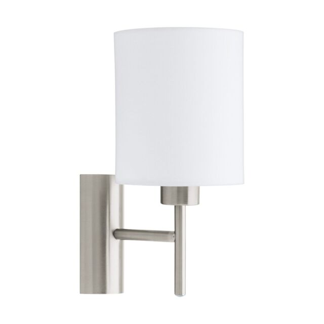 Loops Wall Light Colour Satin Nickel Shade White Fabric Rocker Switch Bulb E27 1x60W in Metallics - image 1