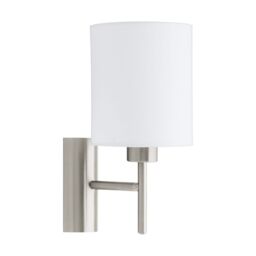 Loops Wall Light Colour Satin Nickel Shade White Fabric Rocker Switch Bulb E27 1x60W in Metallics